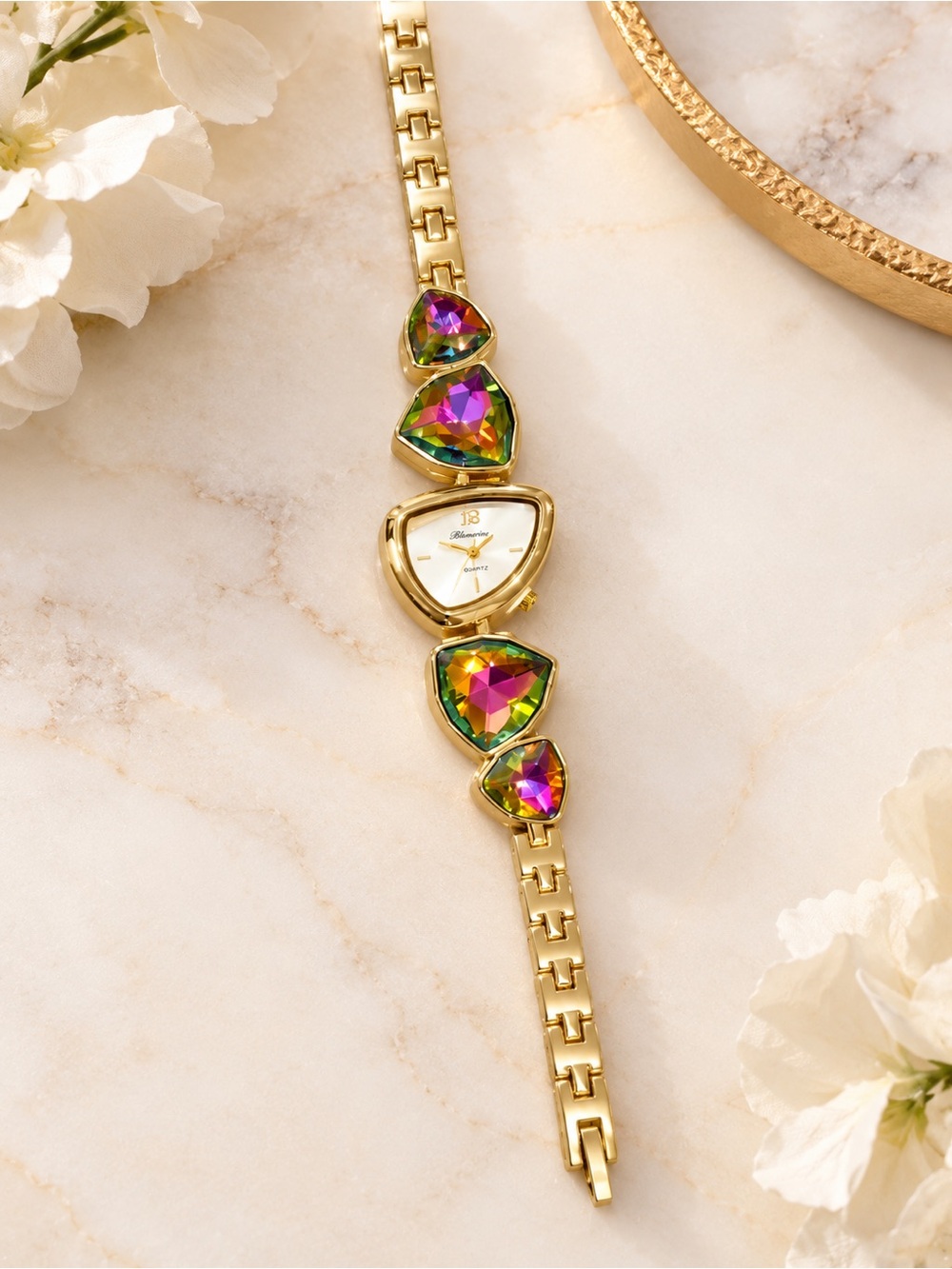 Luxury Rainbow Crystal Gold Tone Statement Watch - Picture 3 of 4